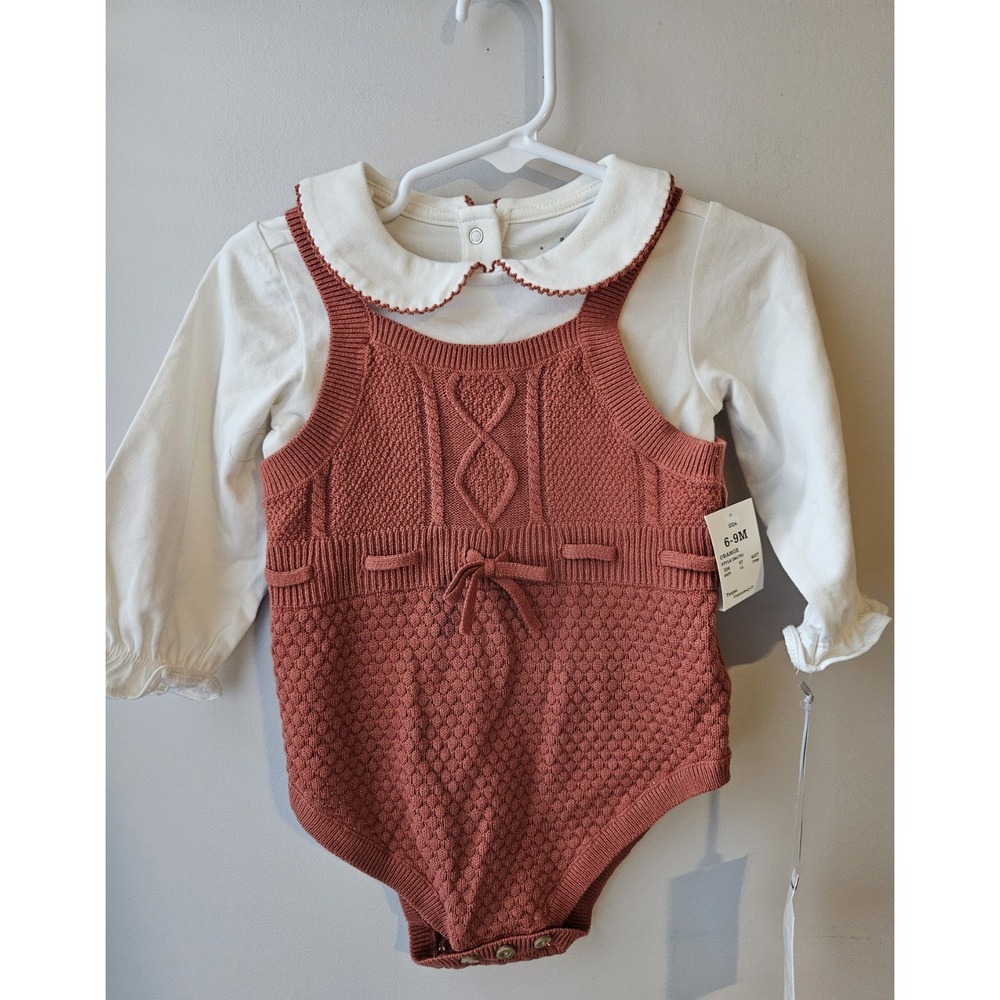 Cloud Island Baby Girl Rust Brown Knit Romper Outfit 6–9M Cotton NWT